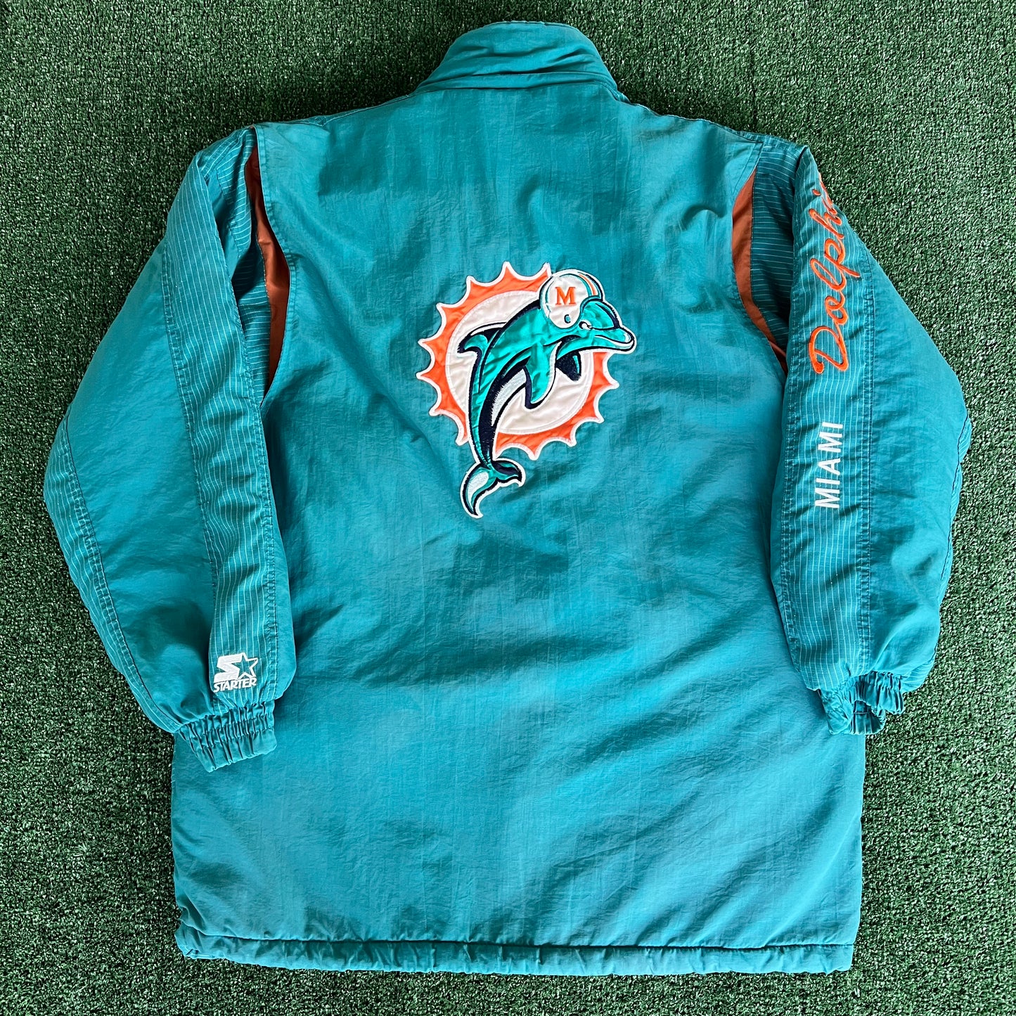 90s Starter NFL Miami Dolphins Teal Puffer Coat - XL