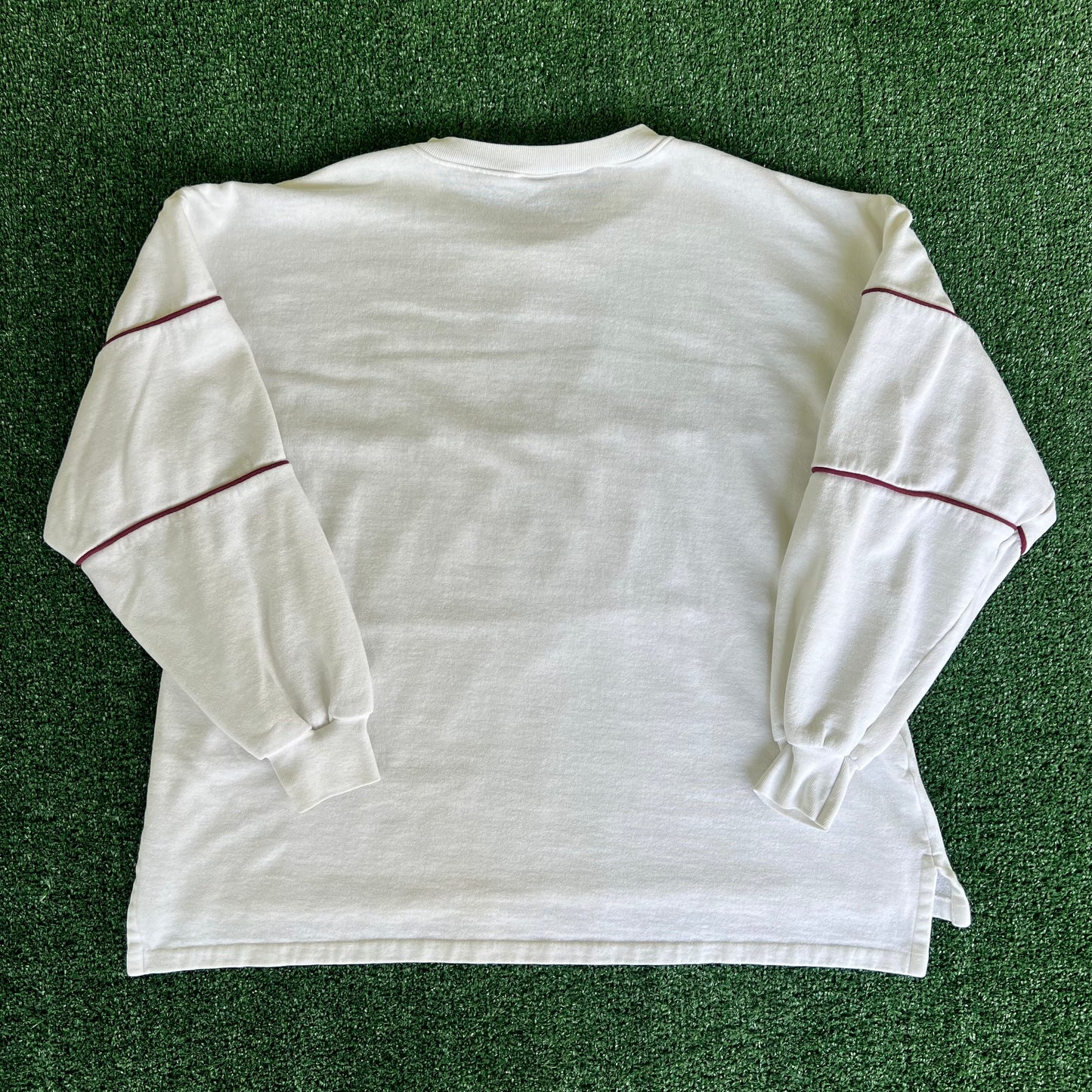 70s Southern Illinois University Salukis White Burgundy Stripe Sweatshirt - Large