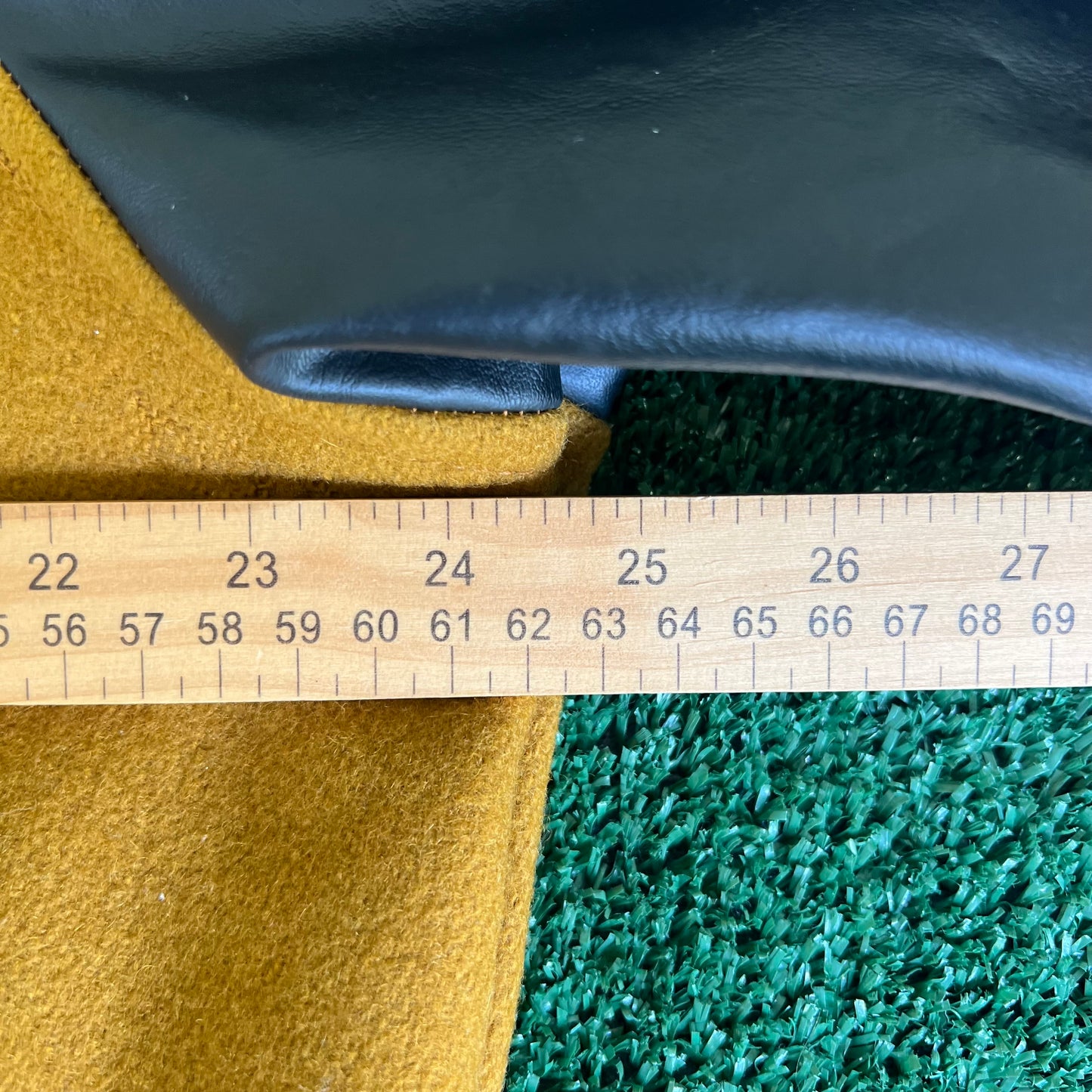 90s Tejas Wool Leather Varsity Jacket Band Patch Mustard Yellow Black - Large