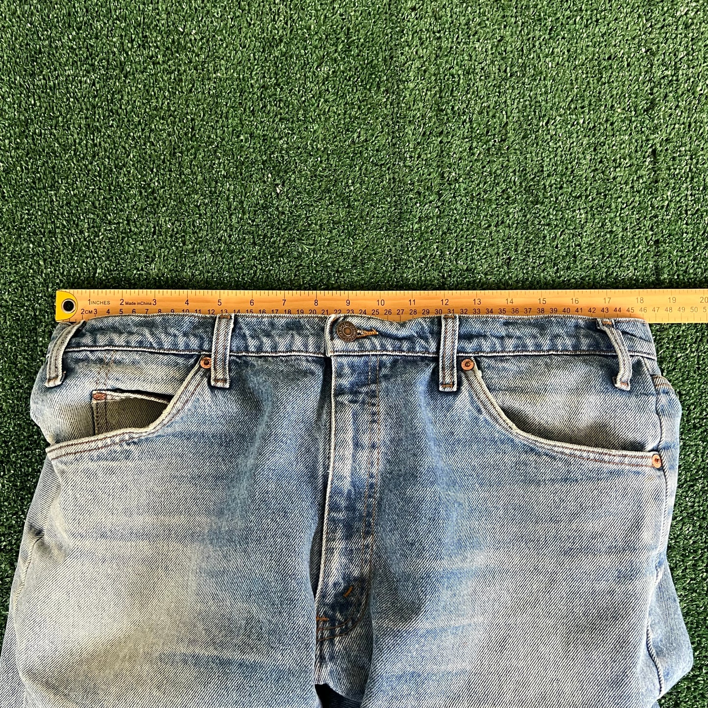 80s Levi's 505 Orange Tab Straight Leg Center Patch Blue Jeans - 36x29"