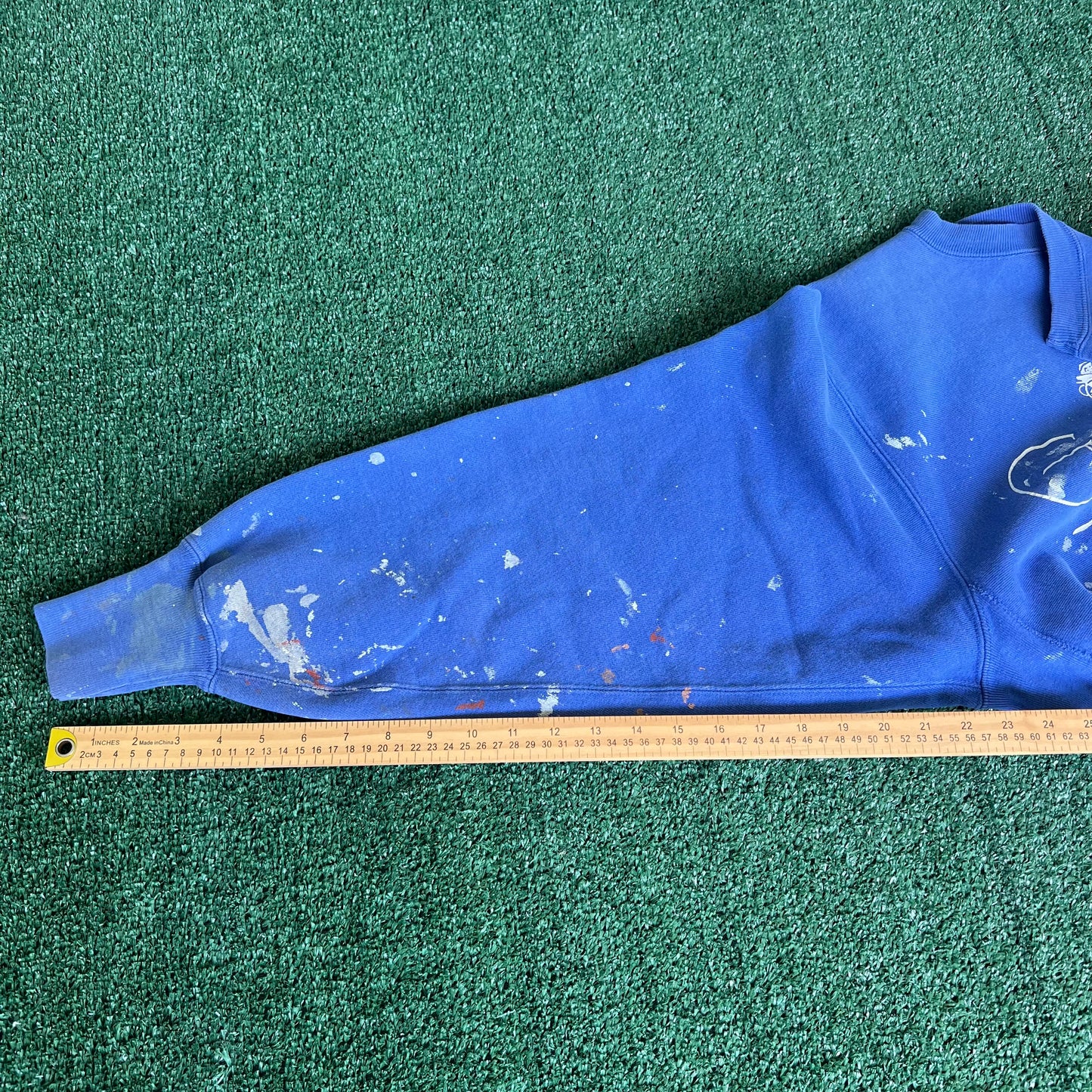 90s Champion Reverse Weave Grand Hotel Mackinac Island Blue Paint Splatter Sweatshirt - Large