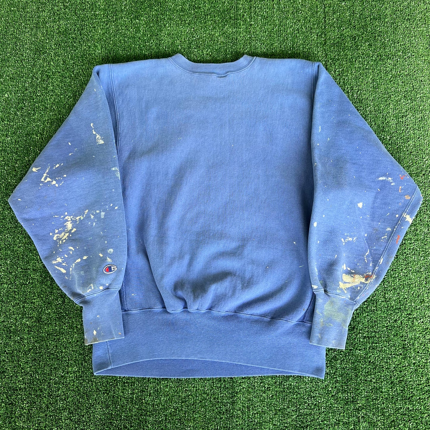 90s Champion Reverse Weave Grand Hotel Mackinac Island Blue Paint Splatter Sweatshirt - Large