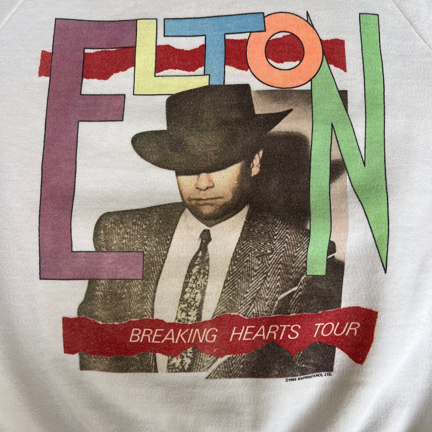 Vintage 1984 Men's Elton John Tour White Raglan Cut Crewneck Sweatshirt Small 20x24"
