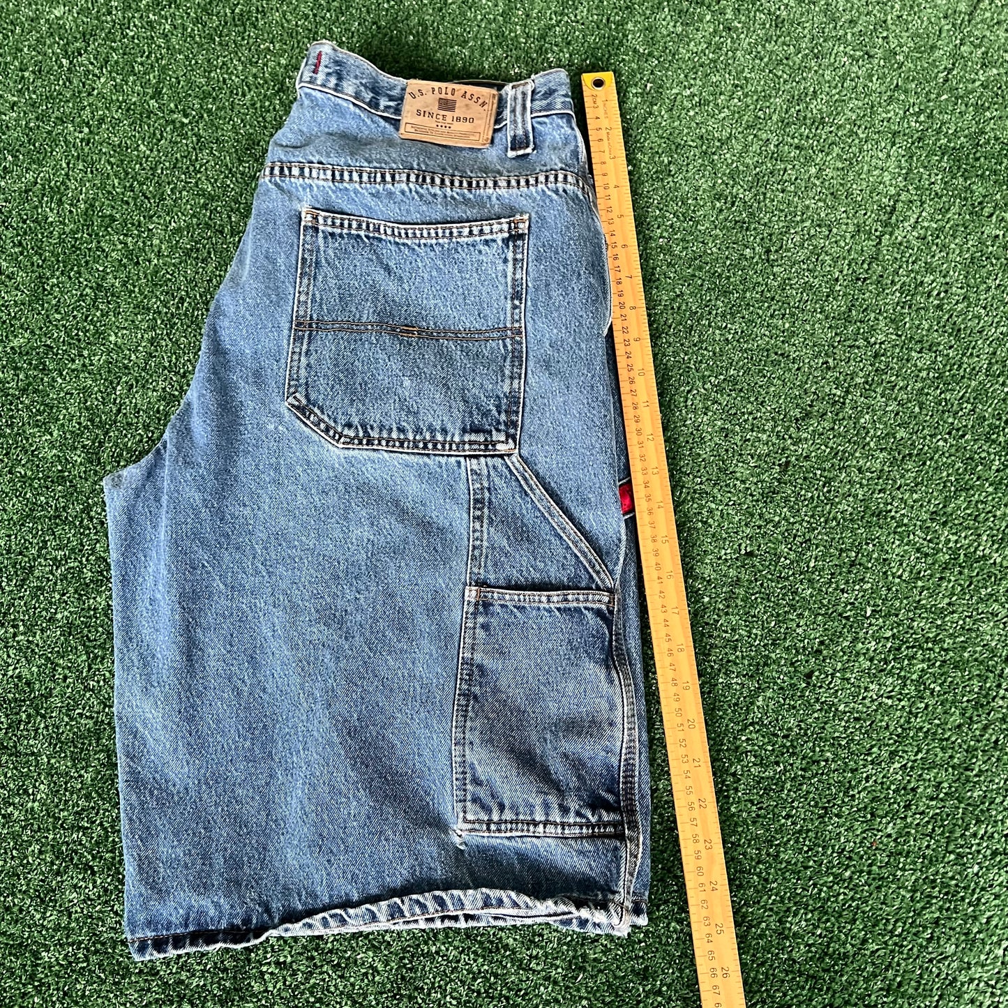 Y2K Men's US Polo Assn Baggy Carpenter Skate Blue Denim Shorts Jorts - 39x13"