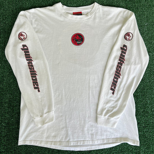 90s Quicksilver Dragon Spellout White Long Sleeve Shirt - Large