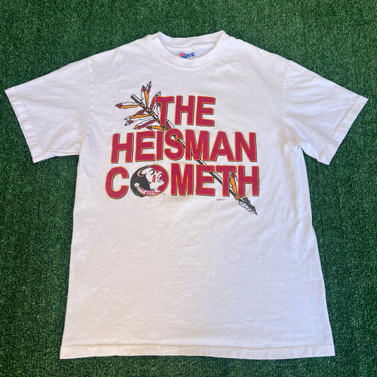Vintage 90s Men's Florida State Seminoles FSU "The Heisman Cometh!" T-Shirt - Medium