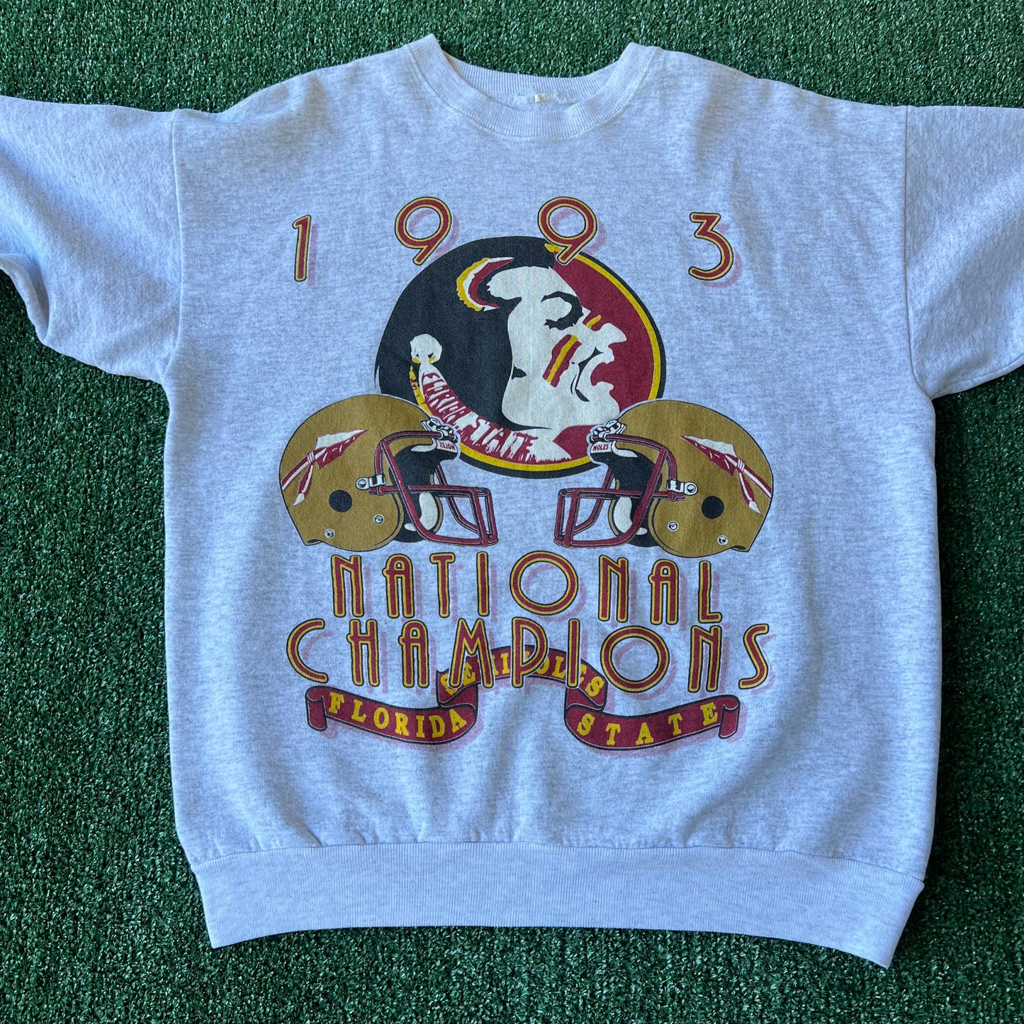 1993 Men's Florida State Seminoles FSU Gray Sweatshirt - Large 23x25.5"
