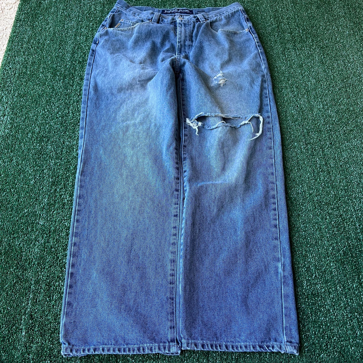 Y2K Koman Baggy Straight Distressed Blue Jeans - 35x30" 19" Open Southpole Style