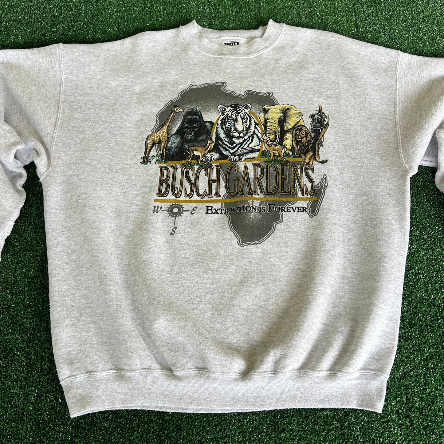 90s Busch Gardens Extinction is Forever Nature Animals Gray Sweatshirt - 2XL