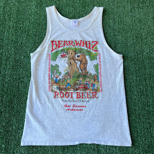 90s Men's Bear Whiz Root Bear Funny Gray Sleeveless Tank Top Shirt - Medium