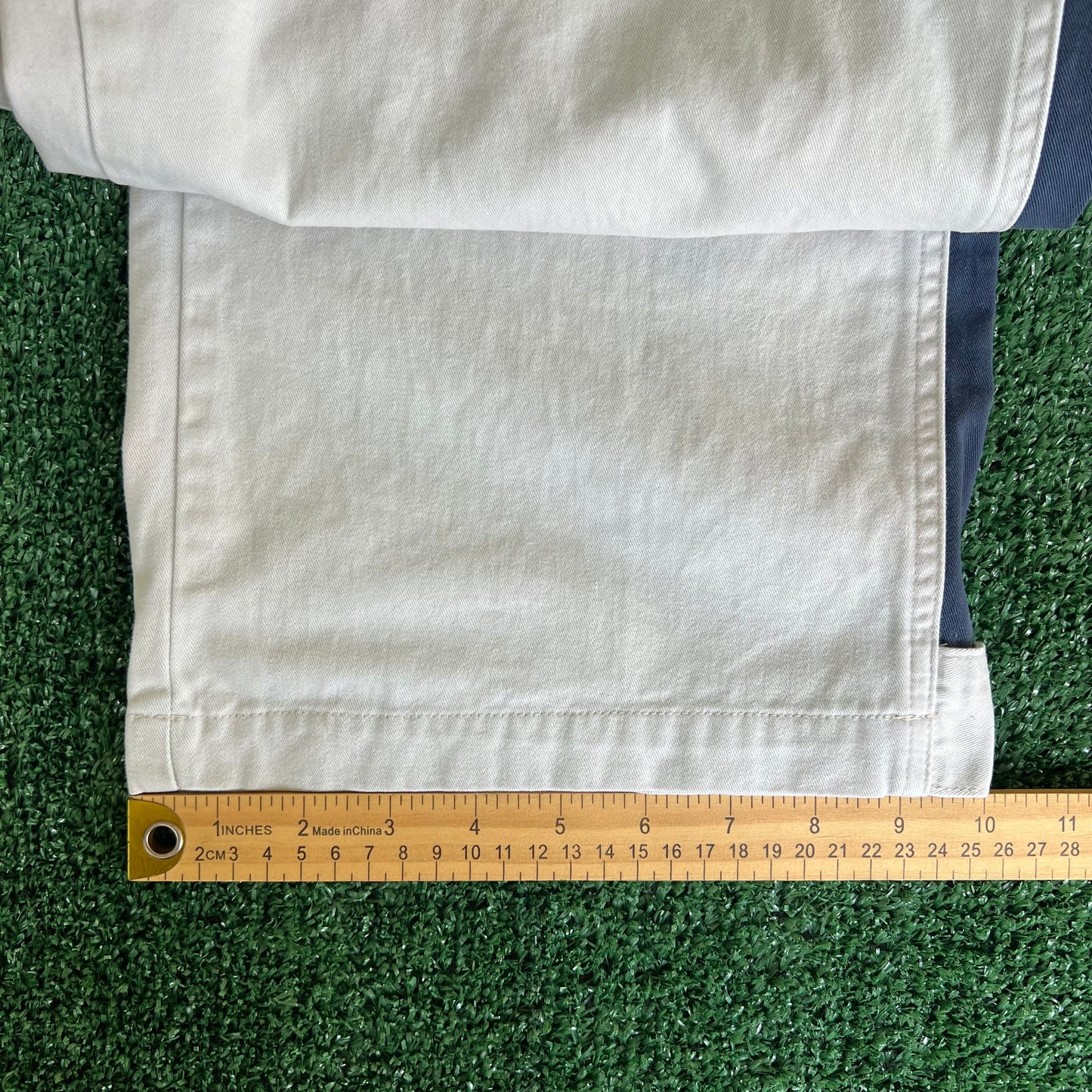 Y2K Wu Wear Distressed Baggy Light Khaki Faded Navy Striped Pants - 31x30.5" 20" Openings