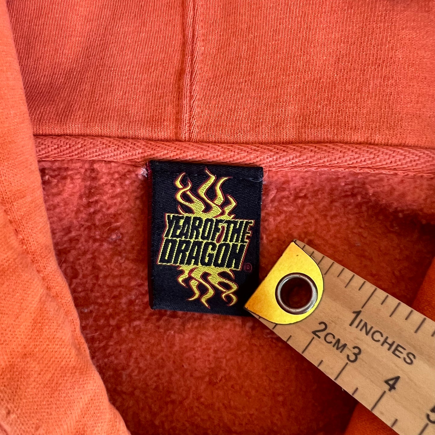 Y2K Year of The Dragon Tribal Flame Skate Distressed Faded Orange Hoodie - XL