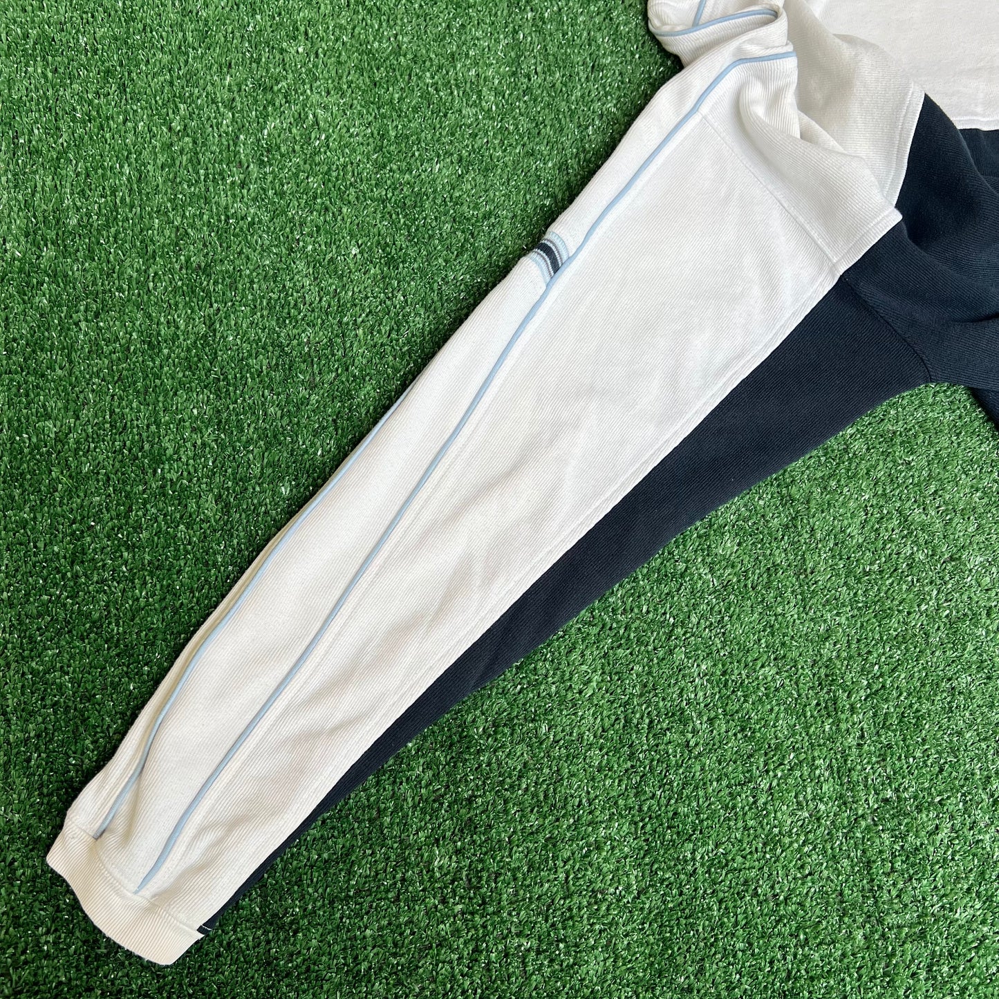 Vintage Y2K Men's Point Zero Navy Blue Striped White Ribbed Long Sleeve T-Shirt - XL