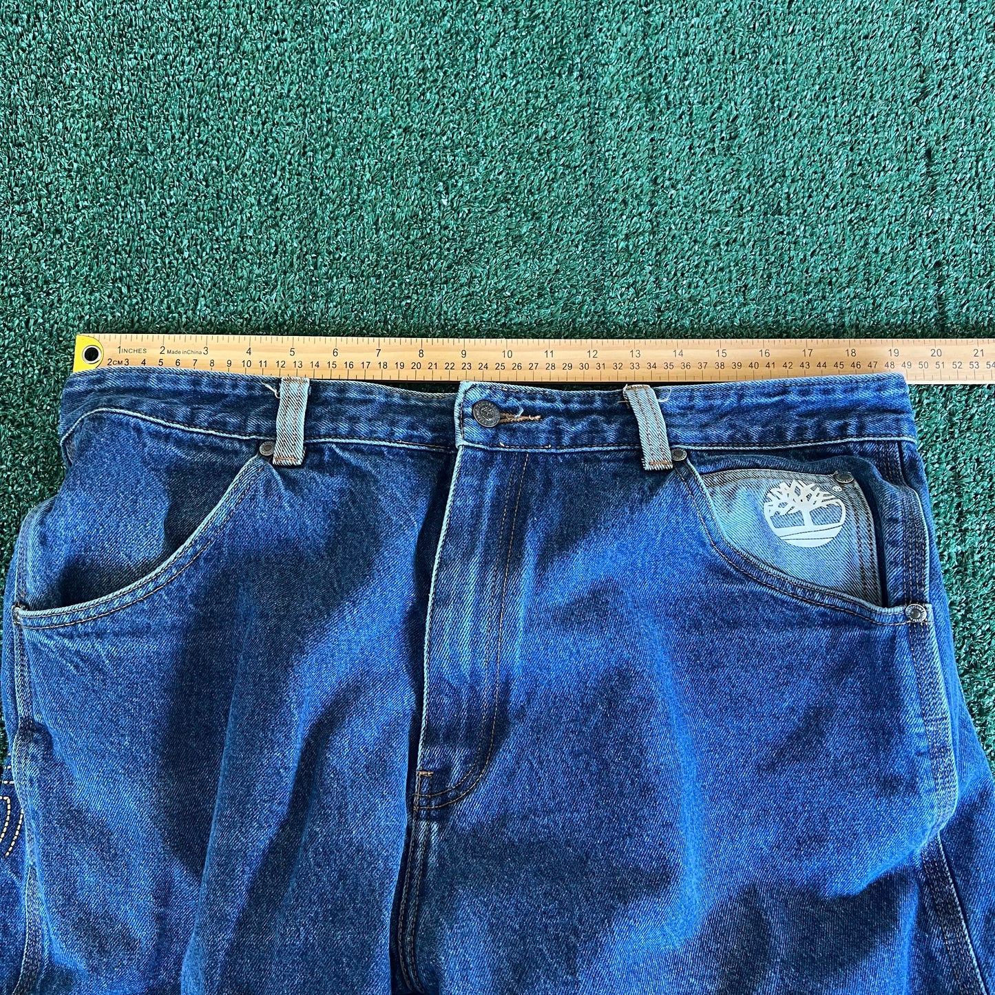Y2K Timberland Boot Co Baggy Wide-Leg Blue Jeans - 38x32" 20" Opens