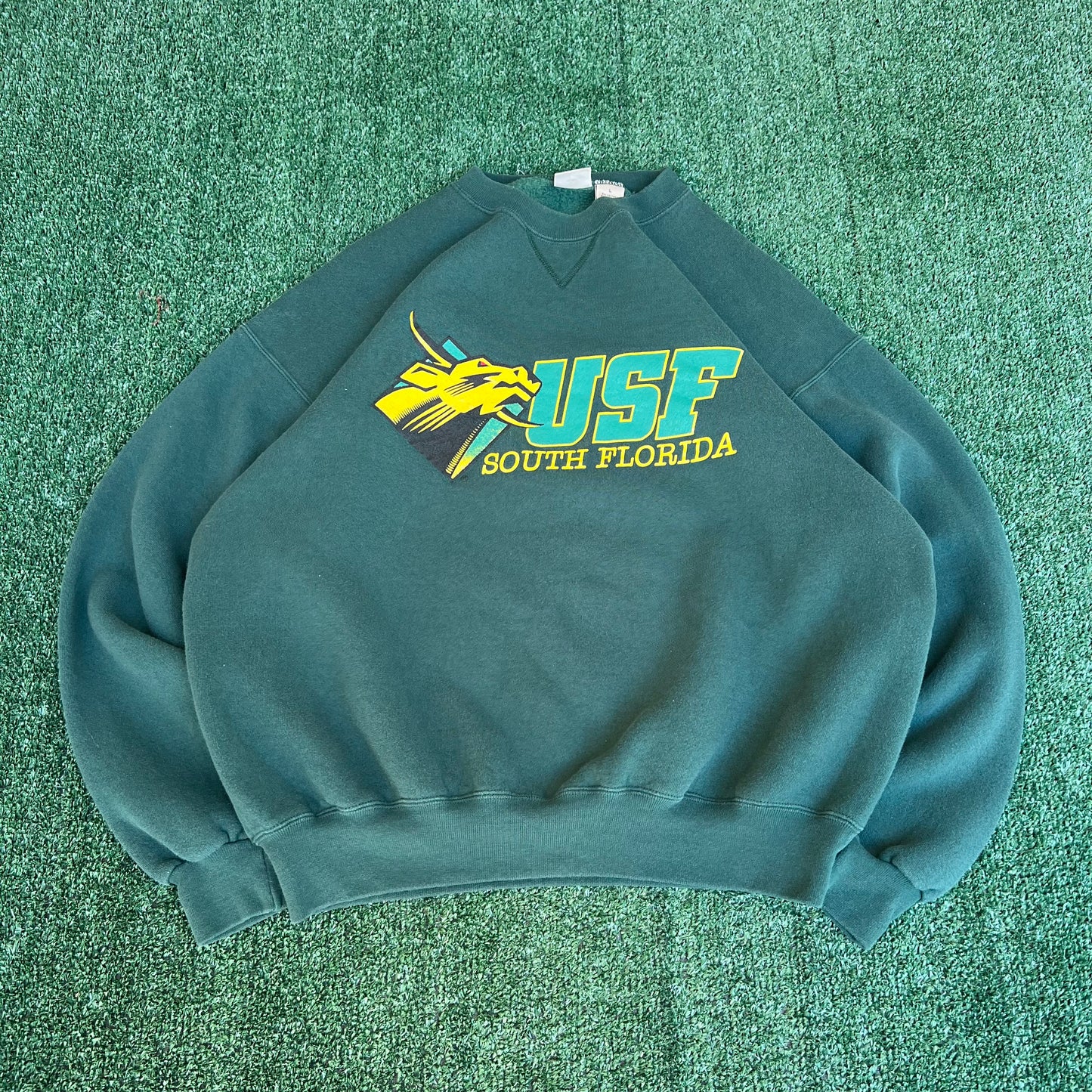 VTG 90s Men's University of South Florida USF Bulls Green Boxy Sweatshirt - Large
