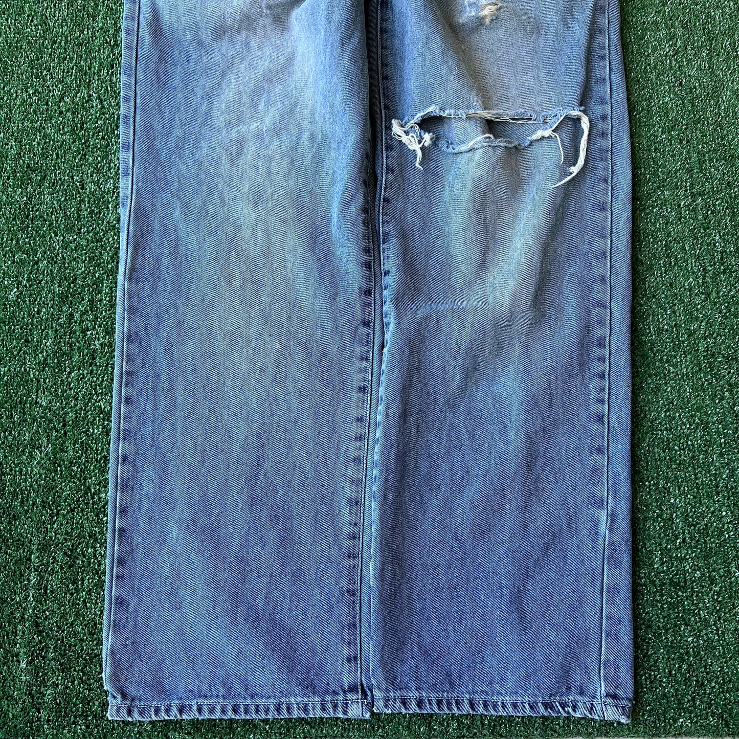 Y2K Koman Baggy Straight Distressed Blue Jeans - 35x30" 19" Open Southpole Style