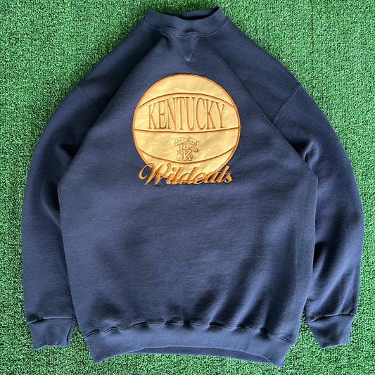 90s Kentucky Wildcats UK Basketball Navy Blue Crewneck Sweatshirt - Medium