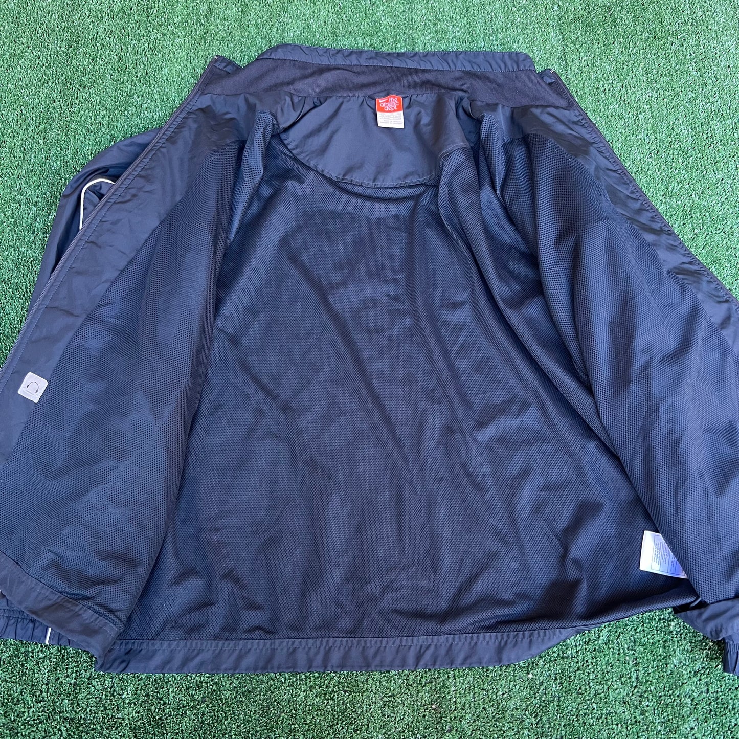 Vintage Y2K Men's Nike Baggy Navy Blue Striped Full Zip Windbreaker Jacket - 2XL