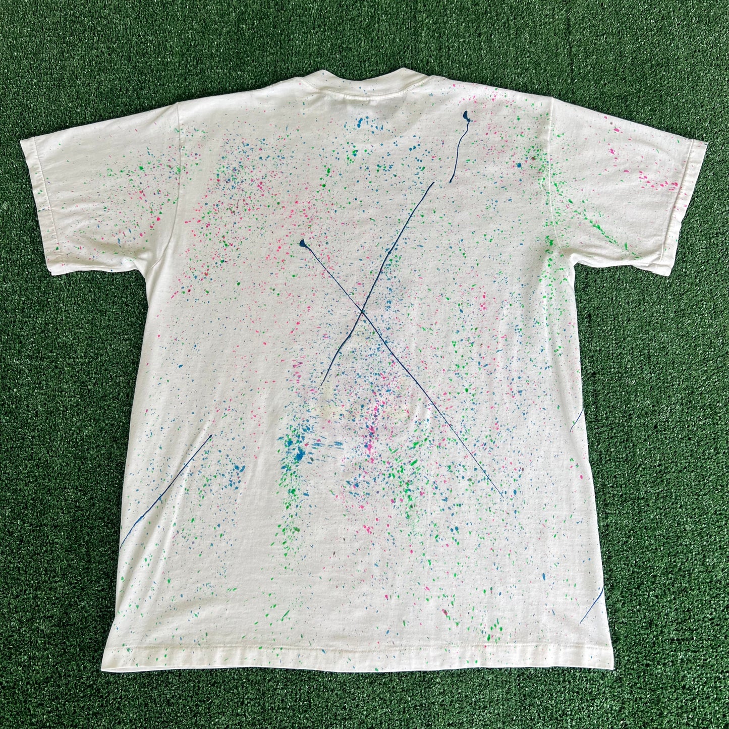 80s Velva Sheen Florida Mickey Mouse Paint Splatter White T-Shirt - Large