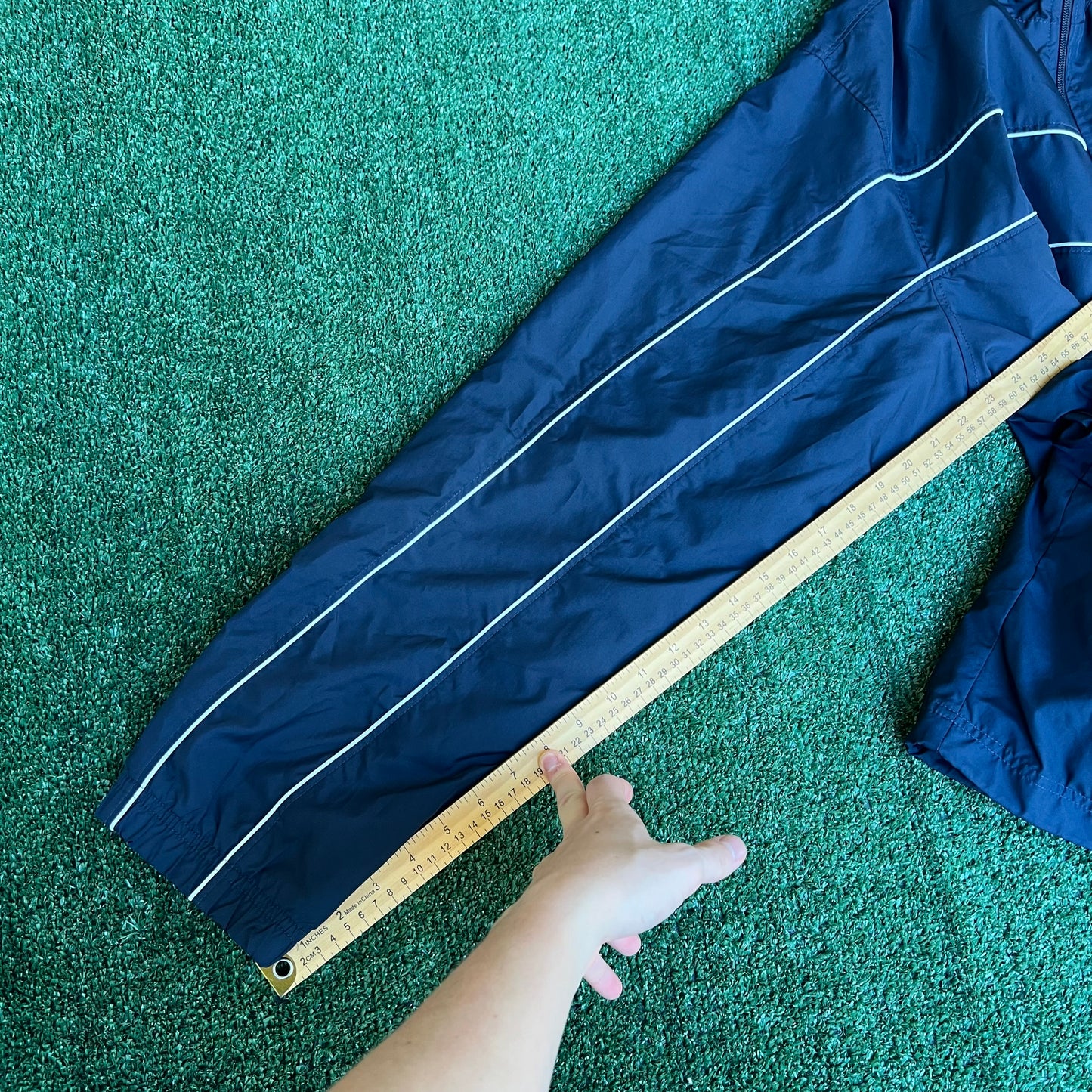 Vintage Y2K Men's Nike Baggy Navy Blue Striped Full Zip Windbreaker Jacket - 2XL