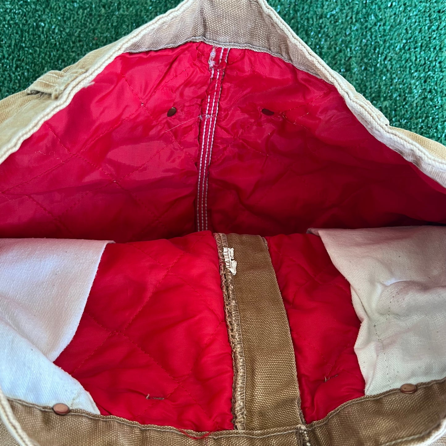 70s Carhartt Brown Canvas Red Lined Quilted Talon Zipper Pants - 32x27.5"