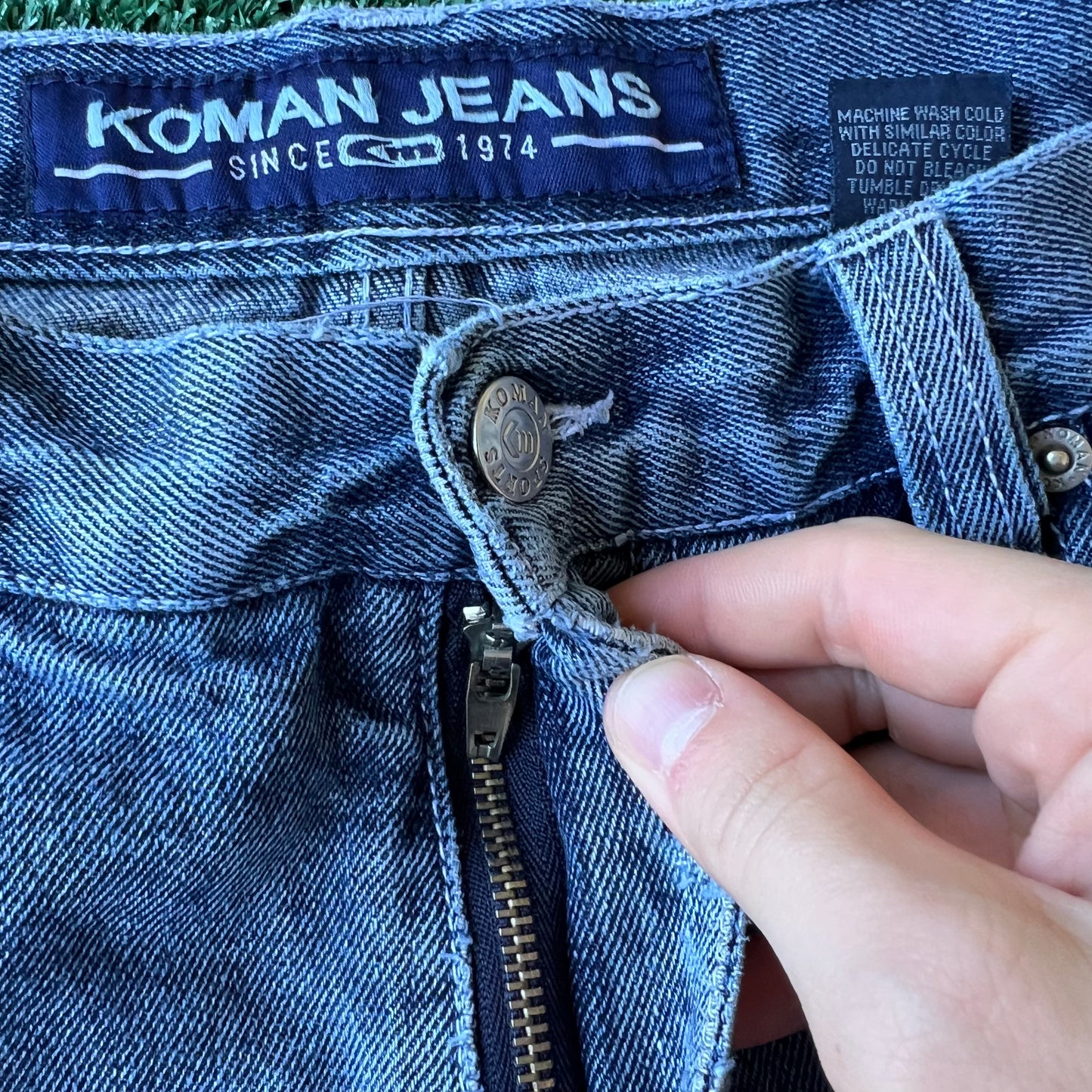 Y2K Koman Baggy Straight Distressed Blue Jeans - 35x30" 19" Open Southpole Style
