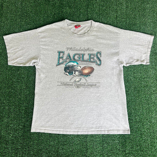 Y2K NFL Philadelphia Eagles Helmet Spellout Gray T-Shirt - XL