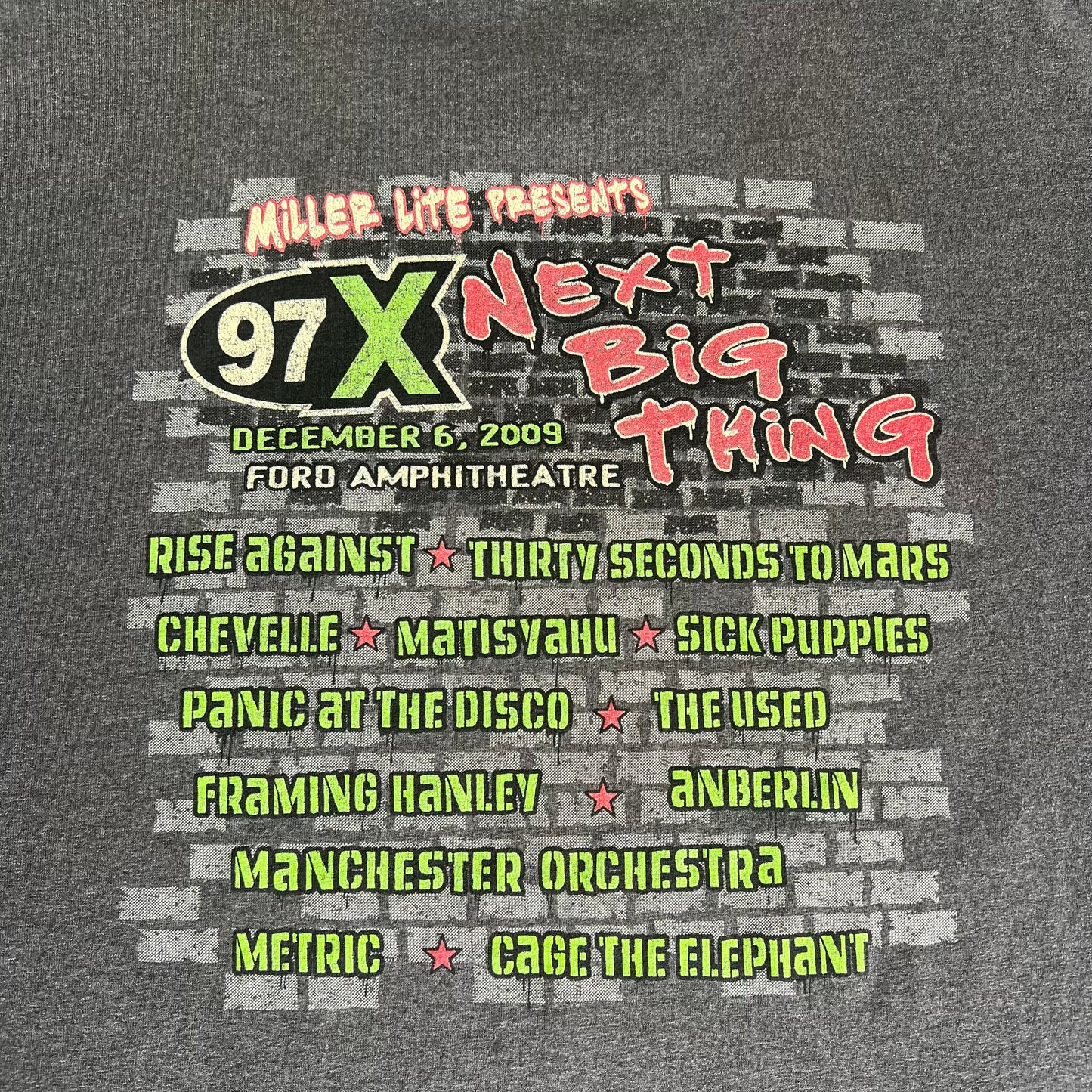 2009 NBT Band Festival Rage Against PATD! Cage The Elephant Gray T-Shirt - XL