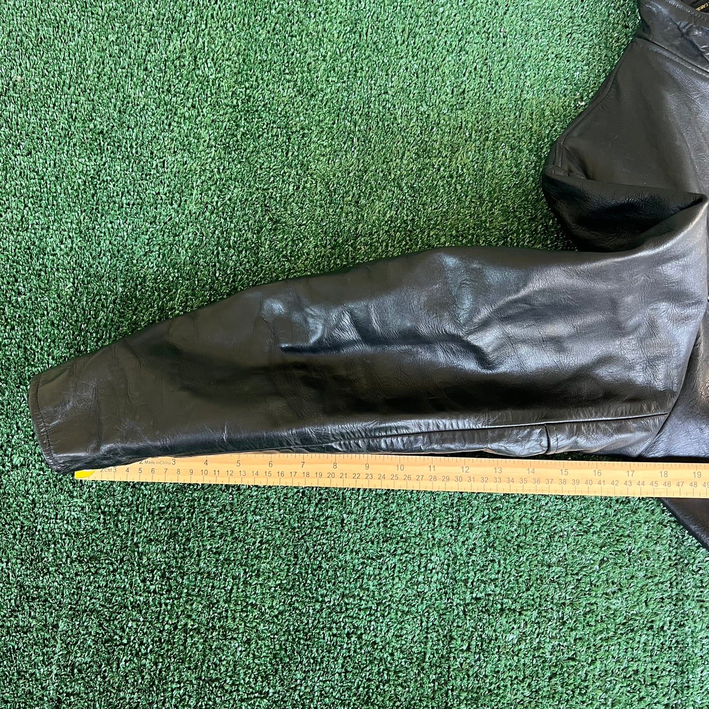 70s Mens 100% Genuine Thick Leather Black Motorcycle Jacket Medium 22x26