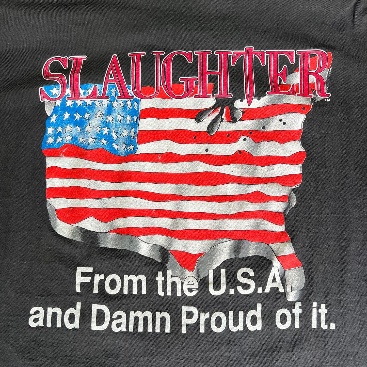 1991 Slaughter Hard Rock Band Iraq War Propoganda Faded Black T-Shirt - Medium