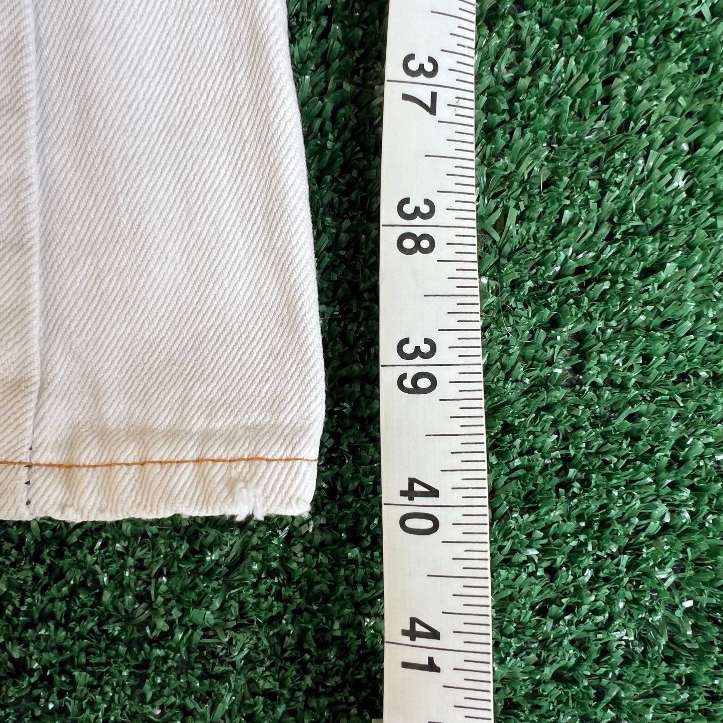 VTG 70s Levi's 684 Big Bell Bottoms Orange Tab Talon Distress White Jeans 32x31"
