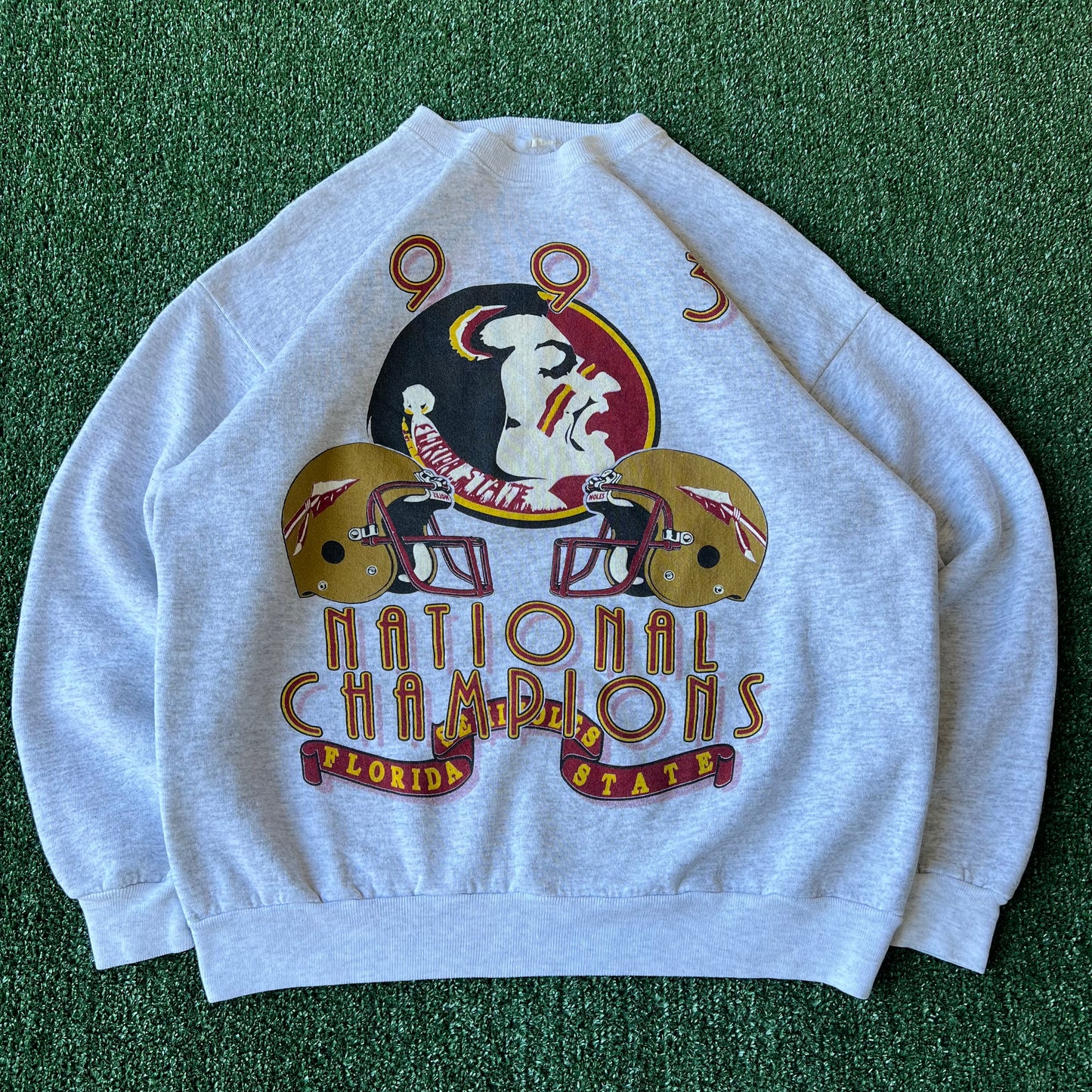 1993 Men's Florida State Seminoles FSU Gray Sweatshirt - Large 23x25.5"