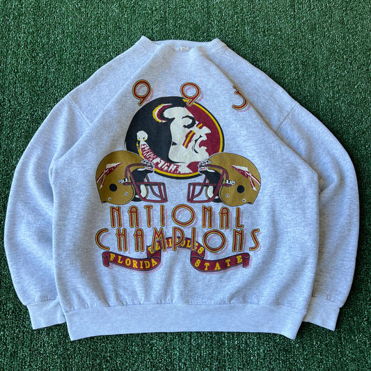 1993 Men's Florida State Seminoles FSU Gray Sweatshirt - Large 23x25.5"