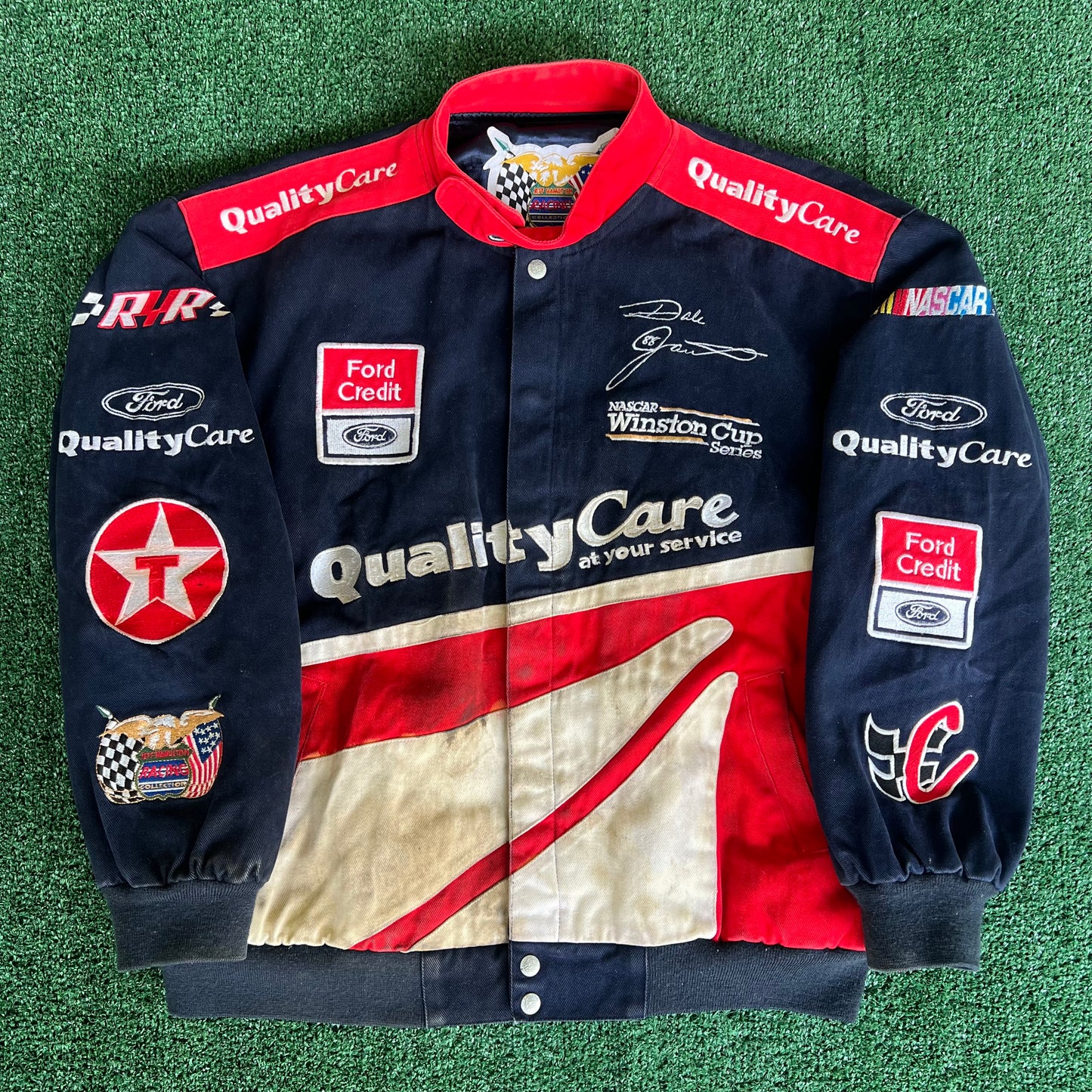 90s Jeff Hamilton Nascar Dale Jarrett Faded Stained Quality Care Jacket - XL