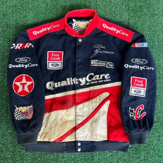 90s Jeff Hamilton Nascar Dale Jarrett Faded Stained Quality Care Jacket - XL