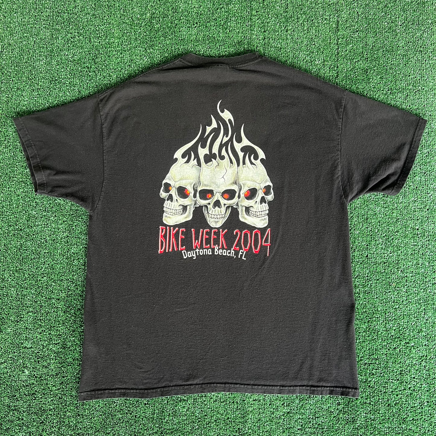 2004 Biketoberfest Biker Motorcycle Tribal Skull Faded Black T-Shirt - XL