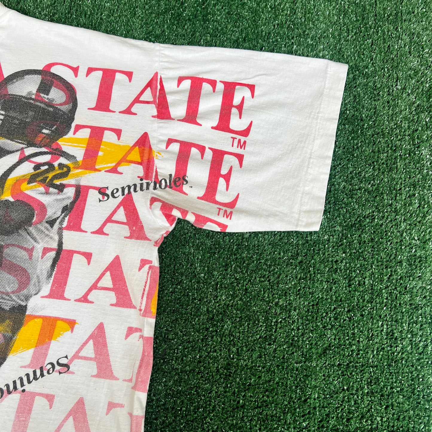Vintage 90s Men's Florida State Seminoles FSU White AOP T-Shirt XL 26.25x28.75"