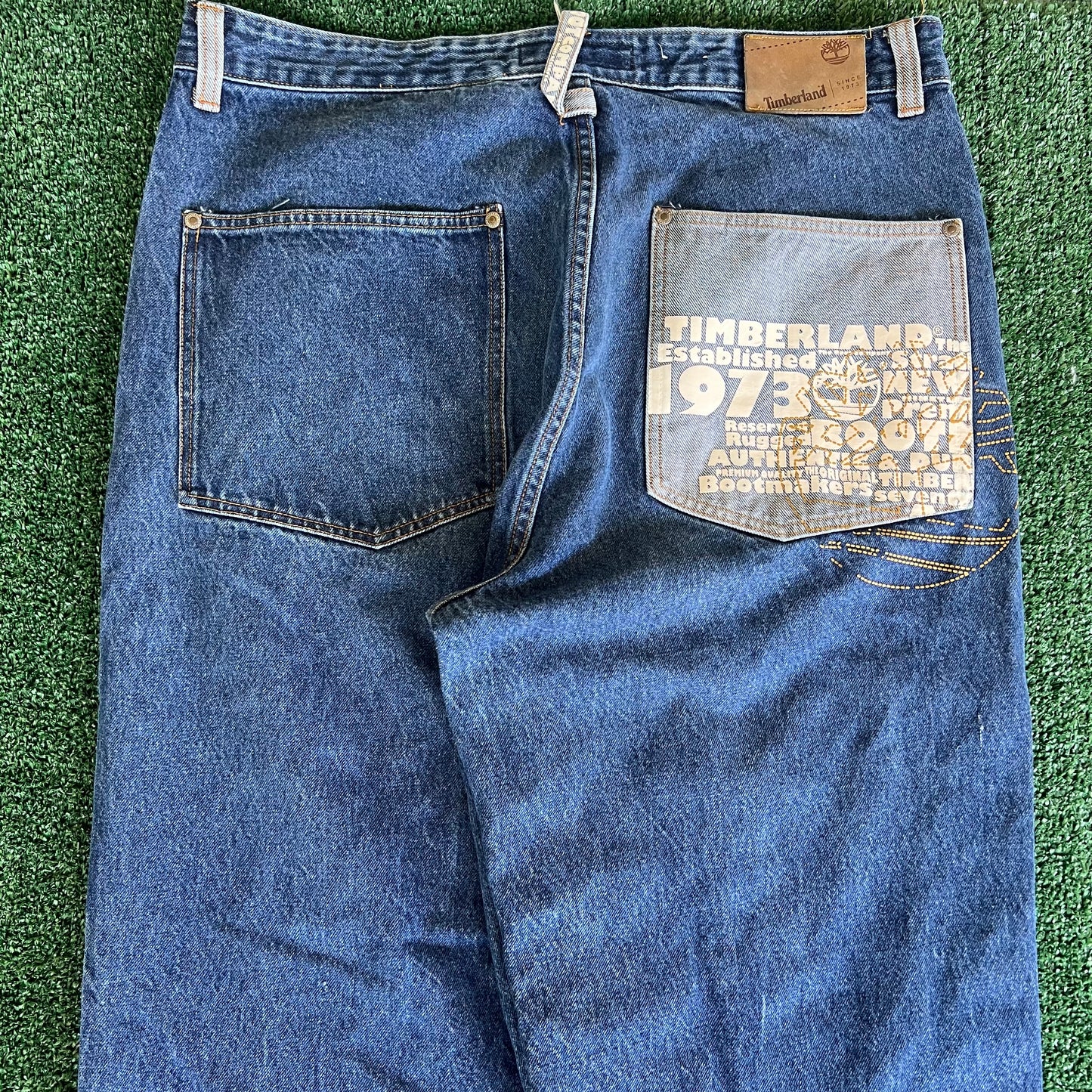 Y2K Timberland Boot Co Baggy Wide-Leg Blue Jeans - 38x32" 20" Opens