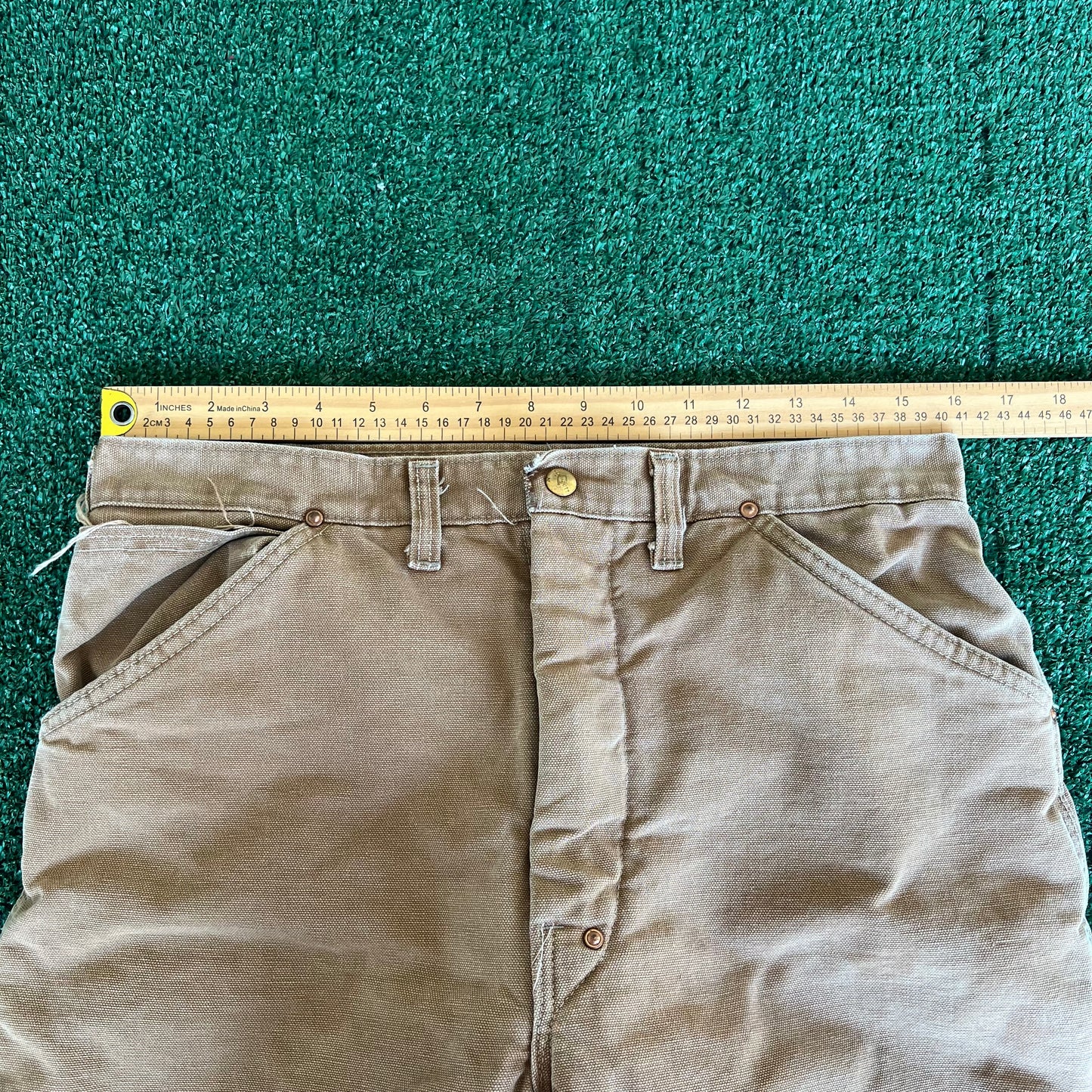 70s Carhartt Brown Canvas Red Lined Quilted Talon Zipper Pants - 32x27.5"