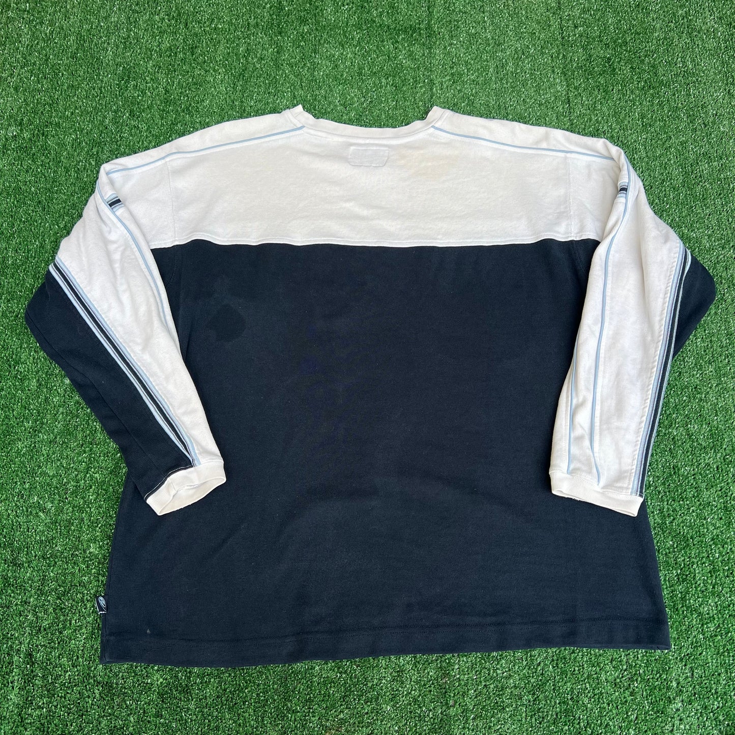 Vintage Y2K Men's Point Zero Navy Blue Striped White Ribbed Long Sleeve T-Shirt - XL