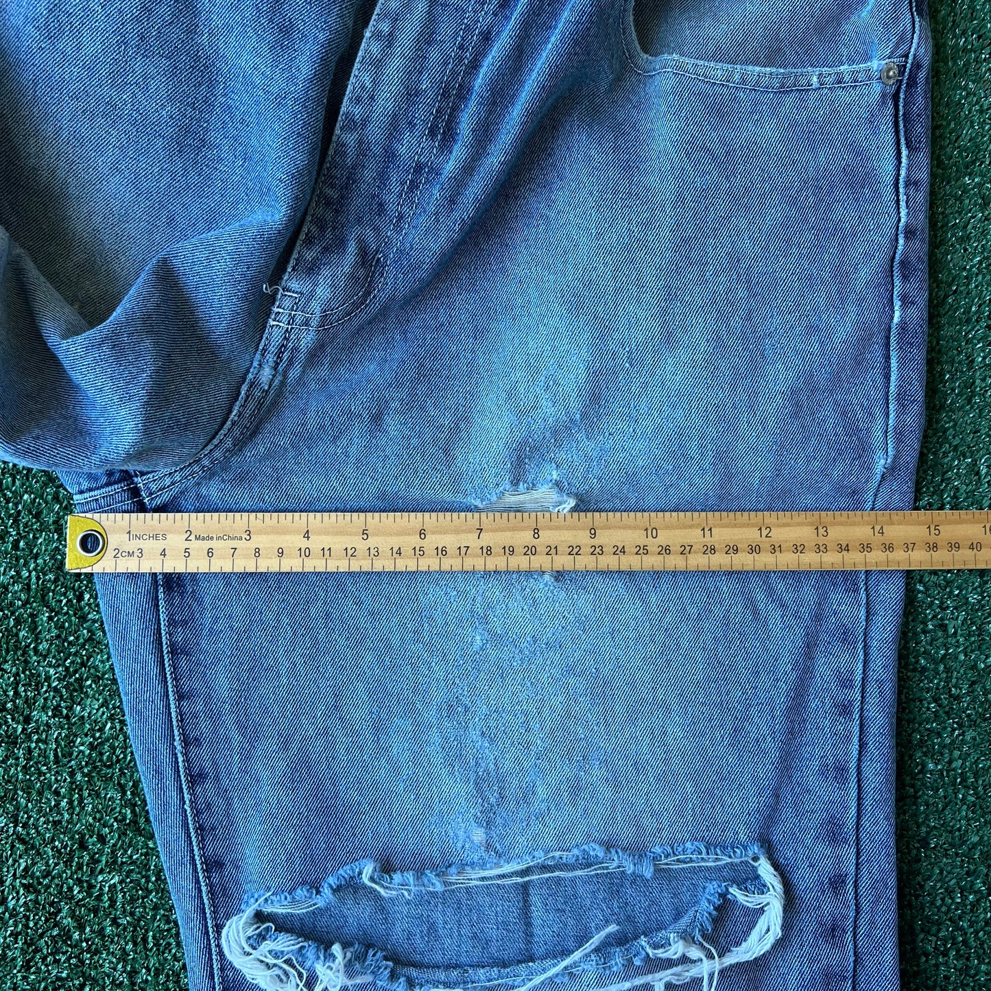 Y2K Koman Baggy Straight Distressed Blue Jeans - 35x30" 19" Open Southpole Style
