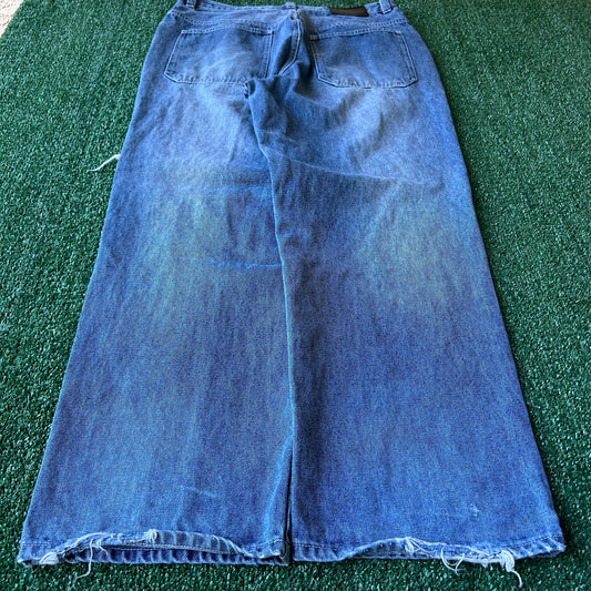 Y2K Koman Baggy Straight Distressed Blue Jeans - 35x30" 19" Open Southpole Style