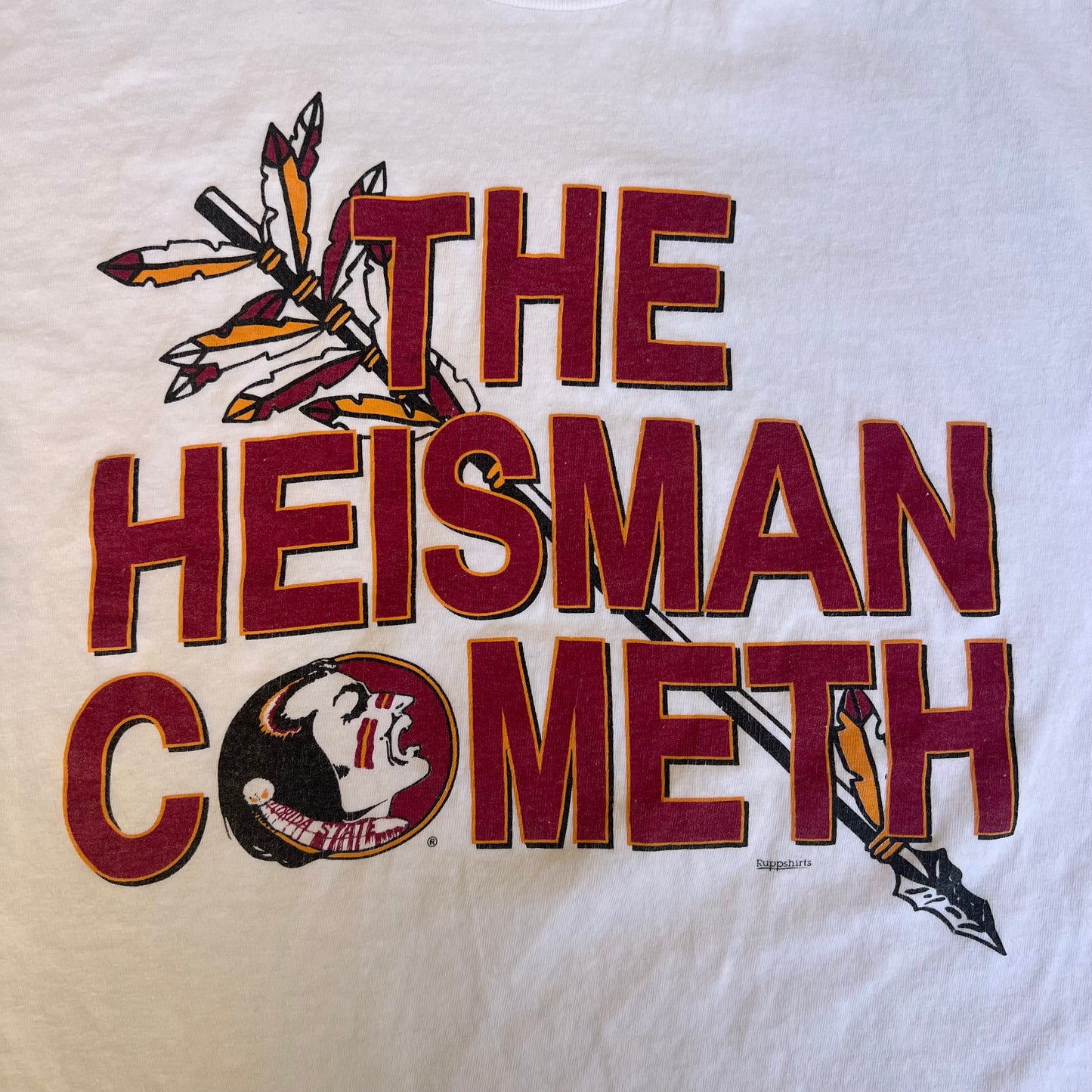 Vintage 90s Men's Florida State Seminoles FSU "The Heisman Cometh!" T-Shirt - Medium