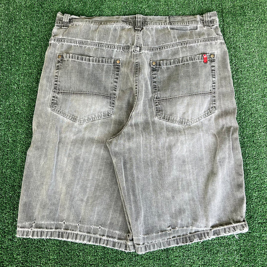Y2K Southpole Faded Gray Baggy Distressed Jean Shorts - 40x13"