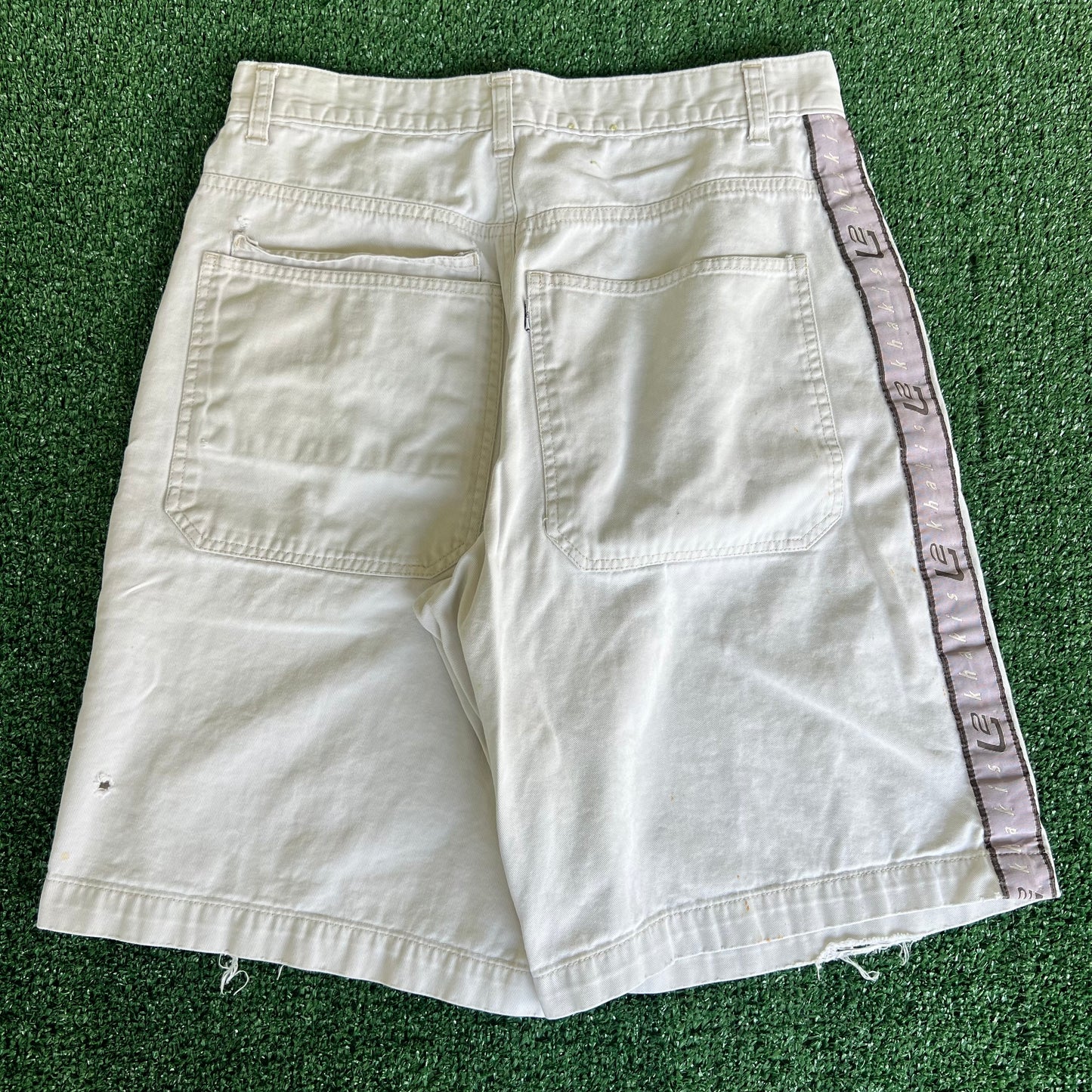 90s Levi's L2 Distressed Khaki Side Stripe Shorts - 30x10.5"