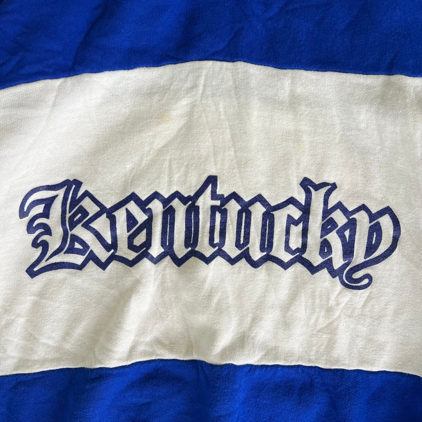 90s Kentucky Wildcats UK Blue White Old English Colorblock Boxy Hoodie 24x24" - Large