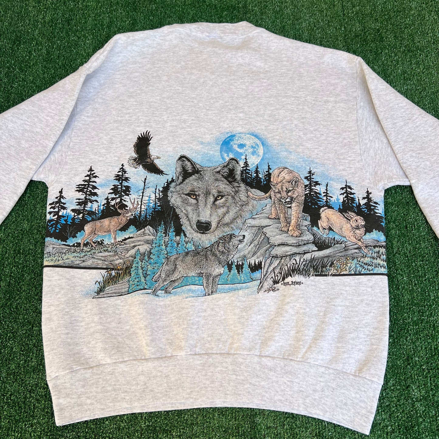 VTG 90s Men's Kaibab National Forest AZ Wolf Wrap Around Print Gray Sweatshirt - XL