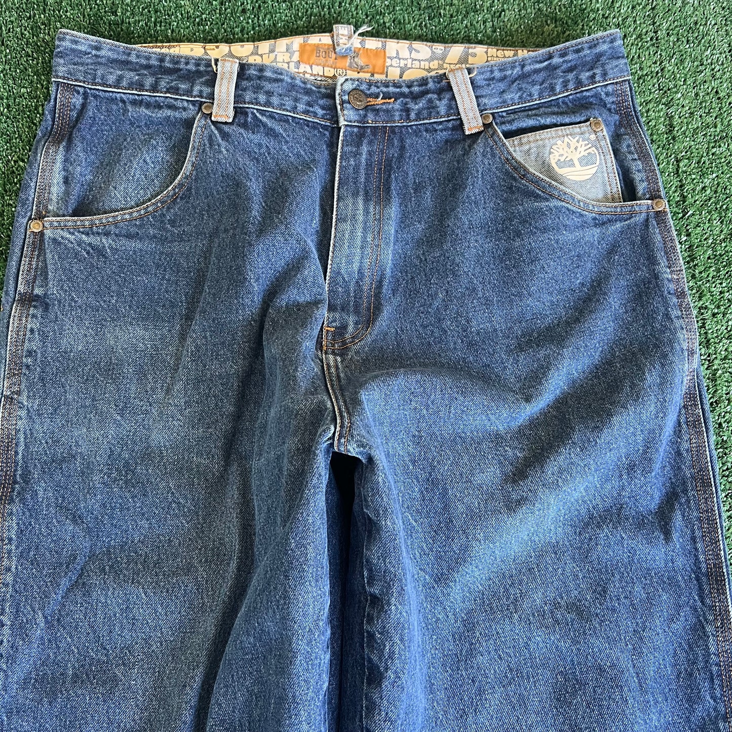 Y2K Timberland Boot Co Baggy Wide-Leg Blue Jeans - 38x32" 20" Opens