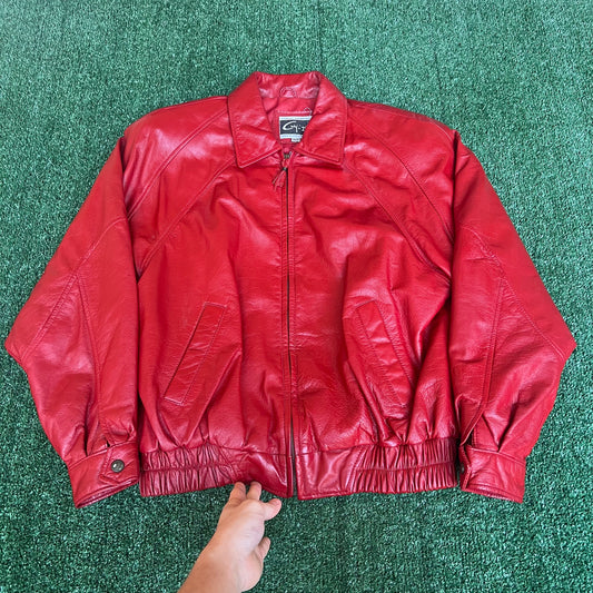 Vintage 80s Men's G-III G3 Michael Jackson Red Leather Bomber Jacket Medium