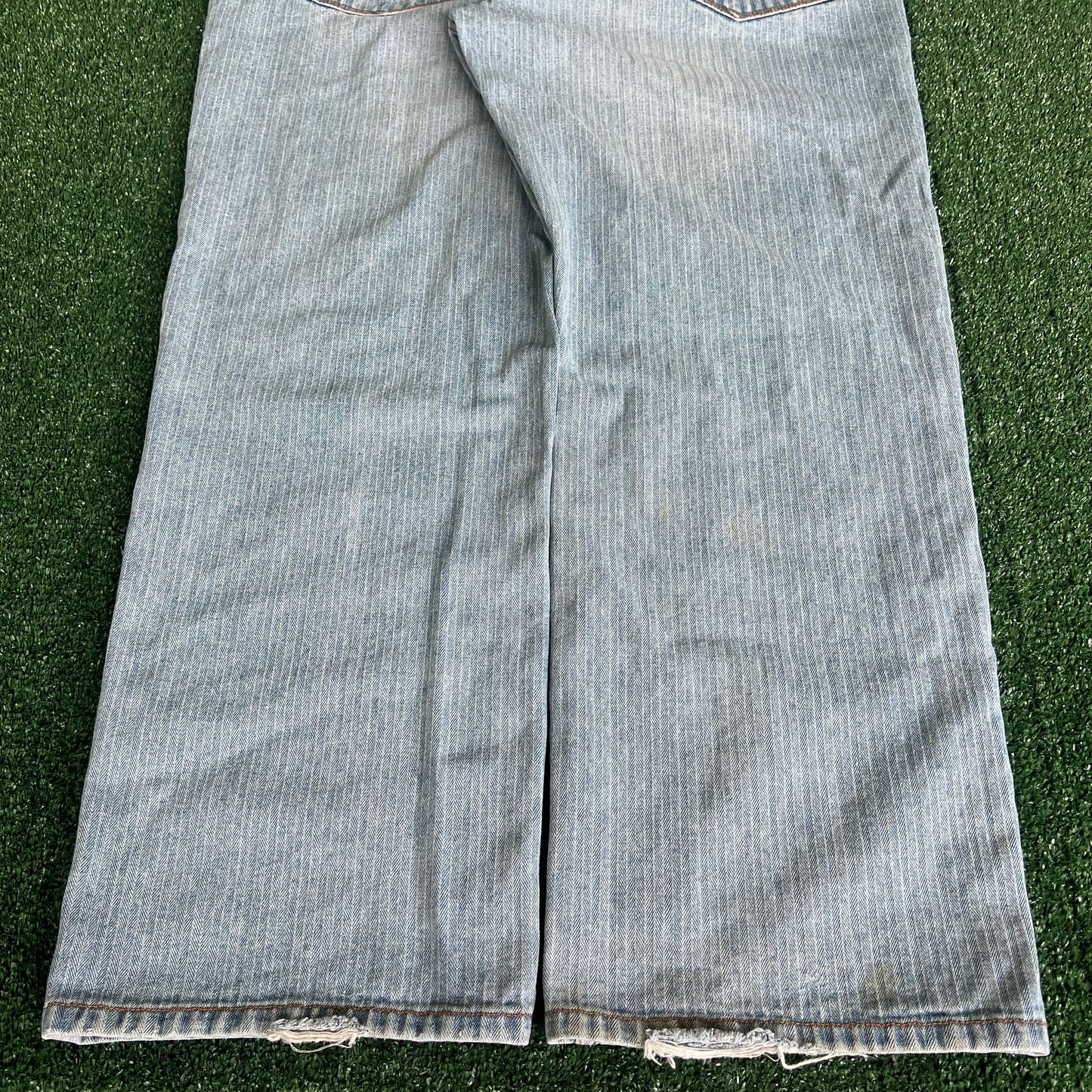 Y2K Phat Farm Light Vertical Striped Baggy Wide-Leg Jeans - 41x31" 20.5" Opens